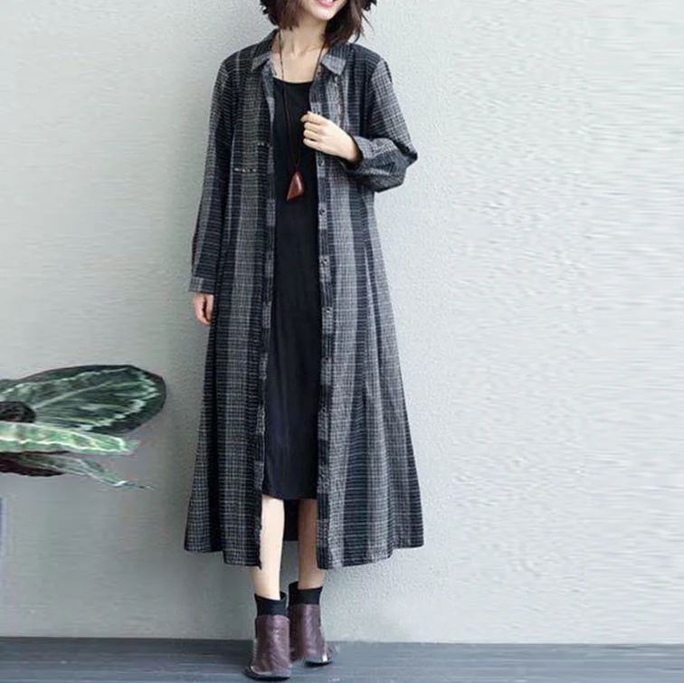 women black plaid coats plus size lapel collar outwear wild coat