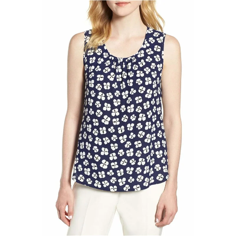 Anne Klein Womens Shirred Neck Tank Top, Blue, Small