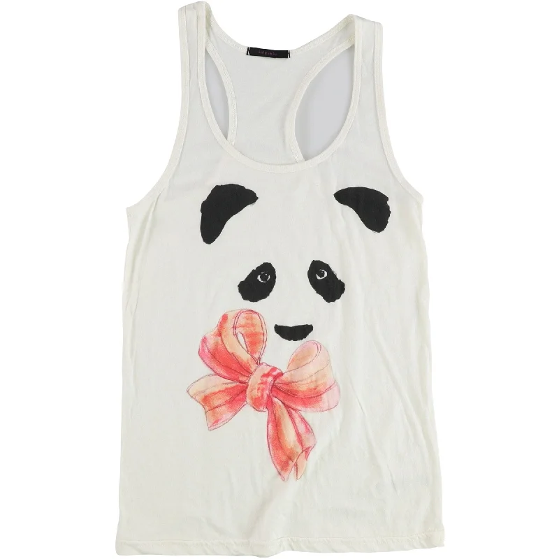 dirty violet Womens Panda Bow Racerback Tank Top, Off-White, Medium