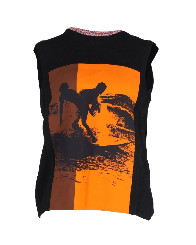 Victoria Beckham Surfer-Print Tank Top in Black Viscose