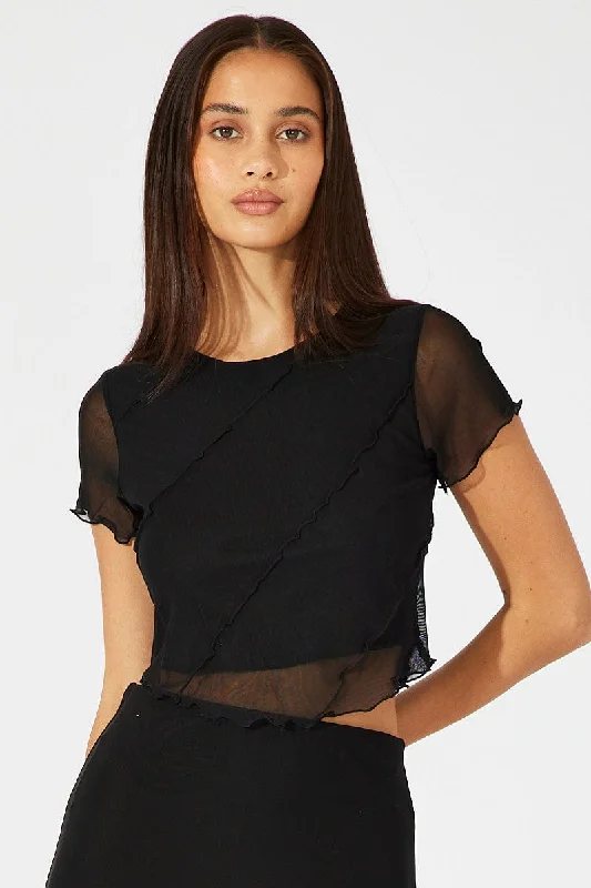 Black Mesh Top Short Sleeve