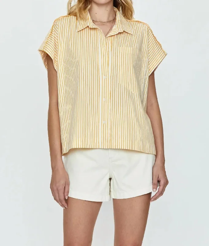 Cara Short Sleeve Button Down Shirt In Marigold Stripe