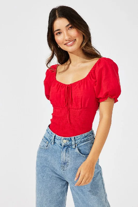 Red Bodysuit Short Sleeve