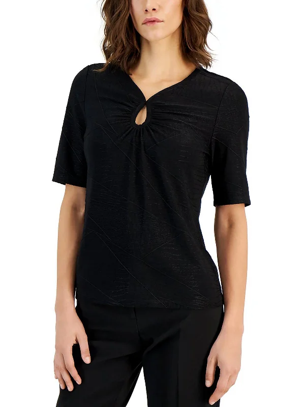 Womens Keyhole Short Sleeve Pullover Top