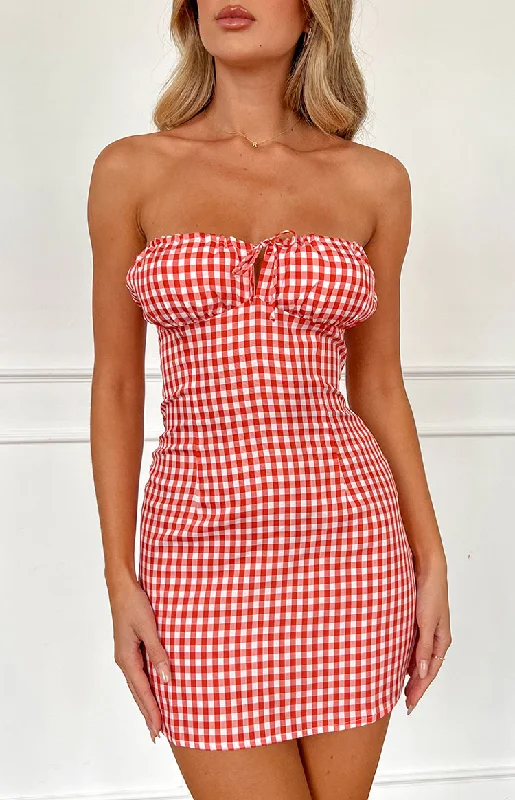 Faith Red Gingham Strapless Mini Dress