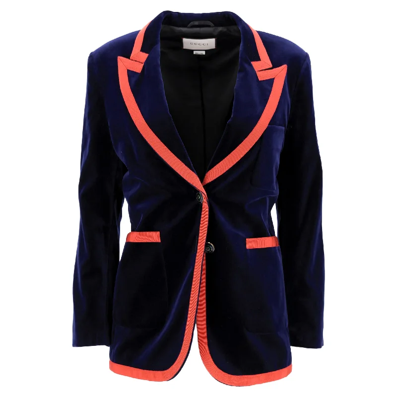 Guccci Web Trim Blazer in Navy Blue Velvet