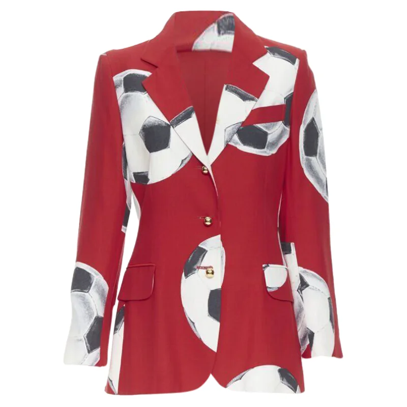 Moschino Cheap Chic Football Soccer Print Gold Button Blazer Jacket