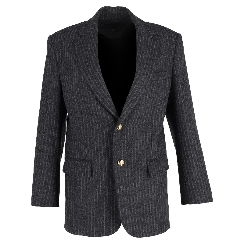 Nili Lotan Paul Pinstripe Single-Breasted Blazer in Grey Wool