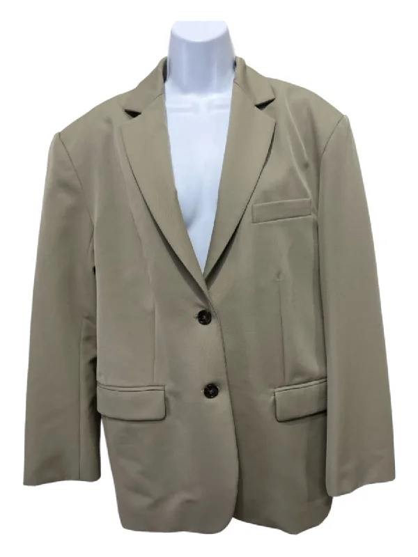 Anine Bing Size Medium Khaki Green Wool Long Sleeve Flap Pockets Blazer Jacket