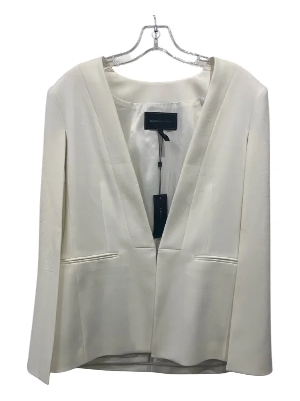 BCBG Maxazria Size M Ivory White Polyester Open Front Darted Blazer Jacket