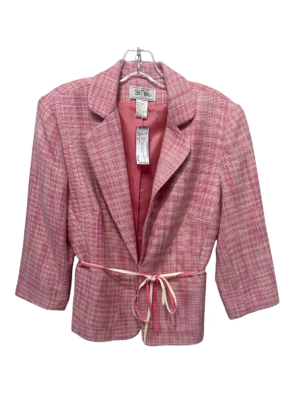 Bob Mackie Size 10 Pink & Yellow Acrylic Long Sleeve Ribbon Blazer Jacket