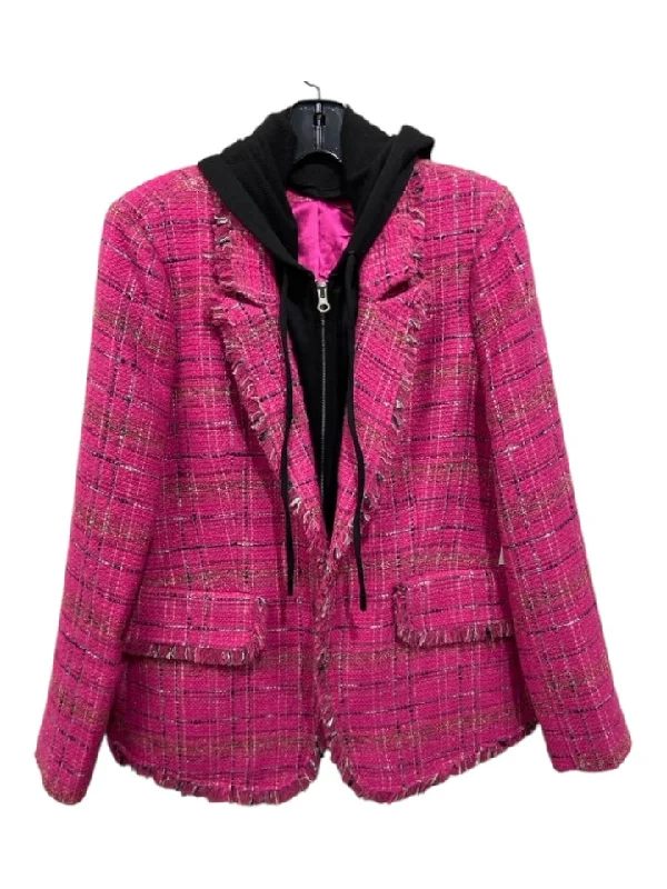 Central Park West Size L Pink & Black Polyester Tweed Hoodie Blazer Jacket