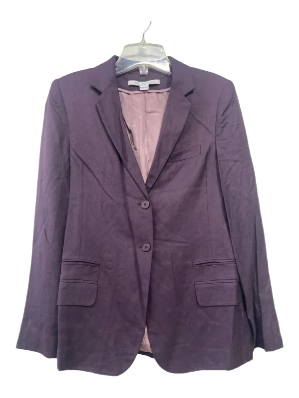 Diane Von Furstenberg Size 6 Dark Purple Viscose 2 Buttons Bound Pocket Jacket