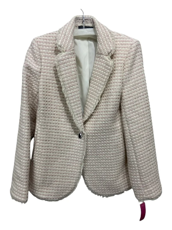 Elie Tahari Size 6 Pink & White Wool Blend Tweed Button Front Blazer Jacket