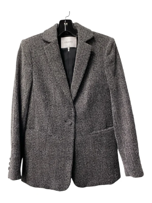 Frame Size 0 Gray & Black Cotton Blend 1 Button slit pockets Herringbone Jacket