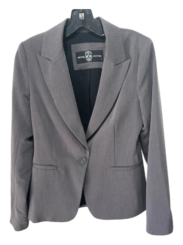 Hipchik Couture Size 4 Gray Polyester & Rayon Blazer Rhinestone 1 Button Jacket