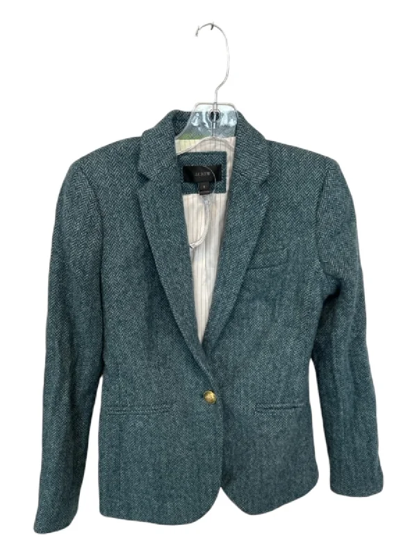 J. Crew Size 0 Teal Wool Chevron One Button Blazer Jacket