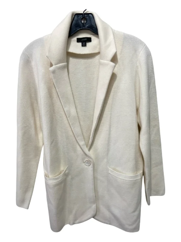 J Crew Size XS Off White Cotton & Polyester Knit One Button 2 Pocket Jacket