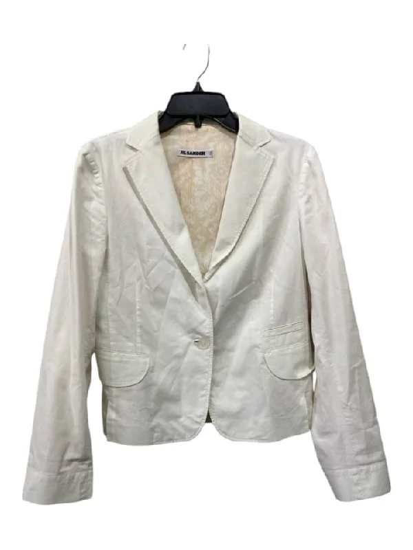 Jil Sander Size 38 Ivory White Cotton 2 Buttons Blazer Collar Jacket