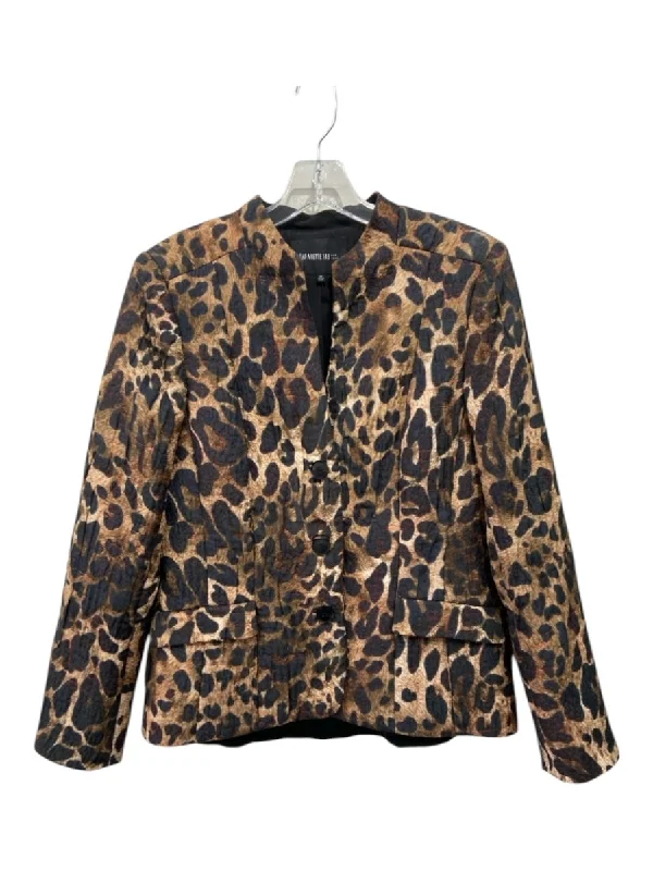 Lafayette 148 Size 12 Brown & Black Poly Blend Animal Print Blazer Darted Jacket