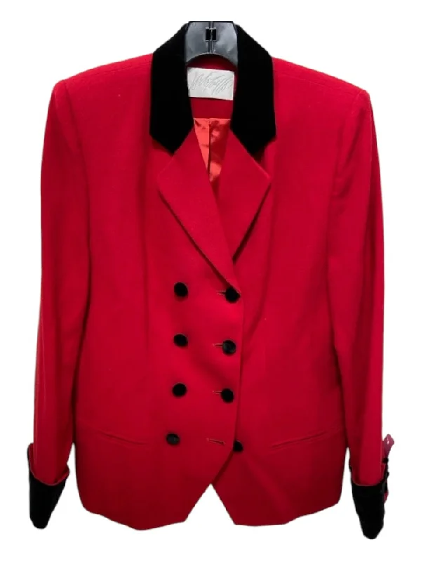 Lord & Taylor Size 6 Red & Black Wool Blazer Double Breast Shoulder Pads Jacket