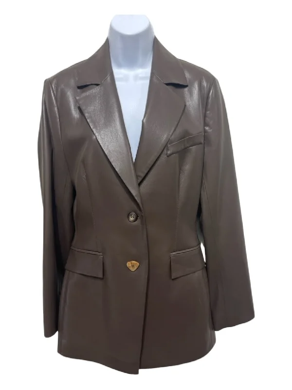 Nanushka Size M Brown Polyester & Polyurethane 2 Buttons Blazer Jacket