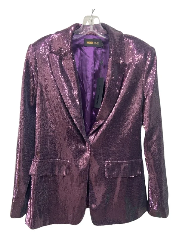 Nova Luxe Size Medium Mauve Purple Polyester Sequined Snap Closure Blazer Jacket