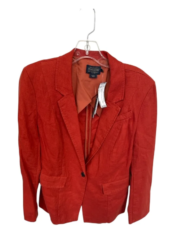 Pendleton Size 6 Rust Linen One Button Blazer Jacket