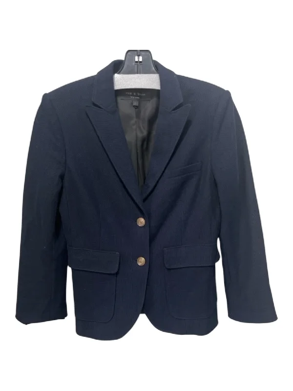 Rag & Bone Size 4 Navy Blue Cotton Textured 2 button pocket Blazer Jacket