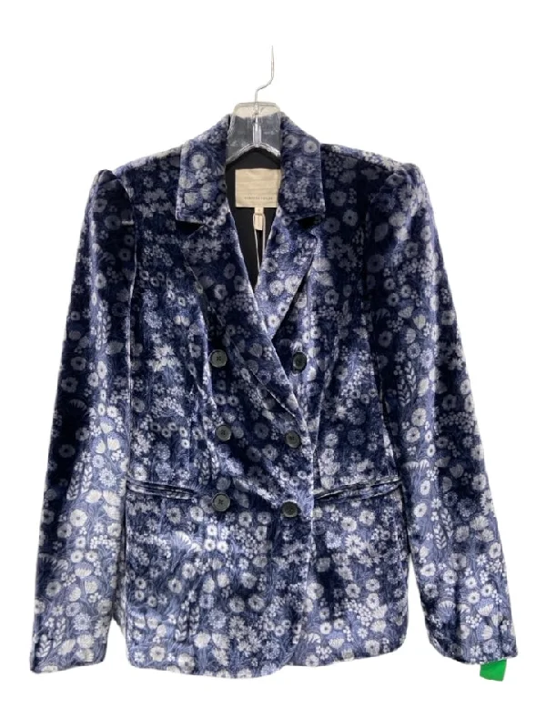 Rebecca Taylor Size 4 Blue & Gray Rayon & Silk Blazer Floral Velvet Jacket