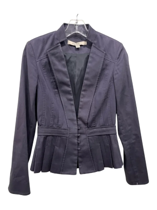 Reiss Size XS Slate Blue Cotton Blazer Button Front Pleated Peplum Jacket