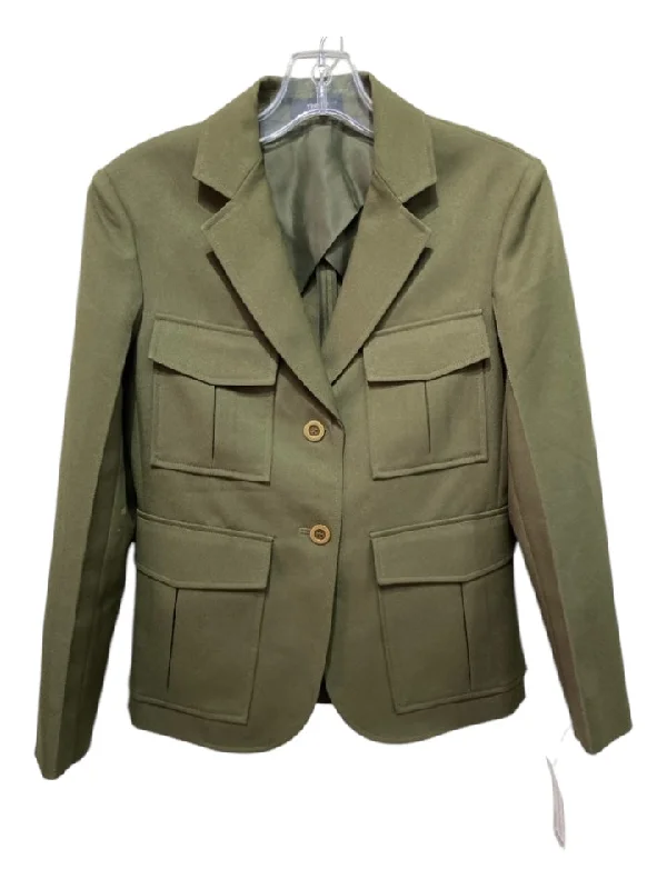 Theory Size 0 Olive Green Polyester 2 Buttons Breast Pocket Multi pocket Jacket