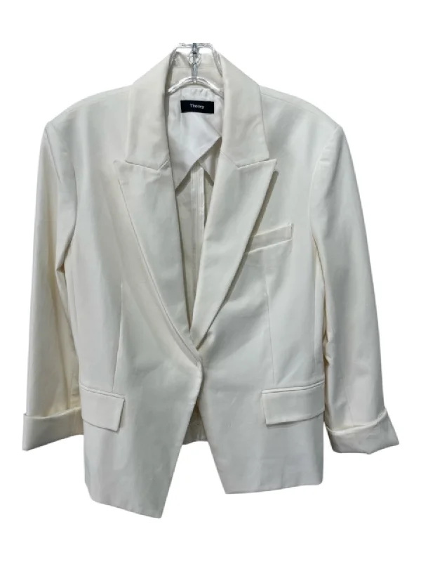 Theory Size 12 Ivory White cotton & polyamide Blazer Faux Pockets Jacket