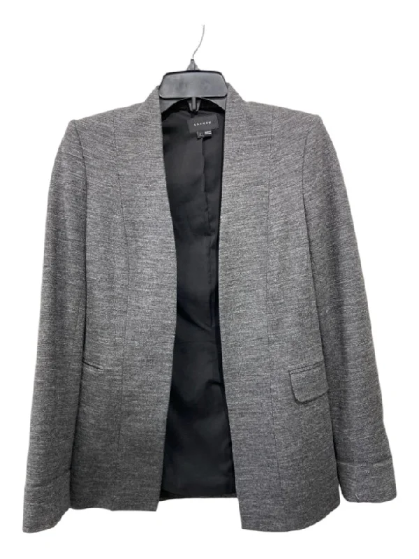 Theory Size 2 Dark Gray Viscose Heathered padded Open Front Blazer Jacket