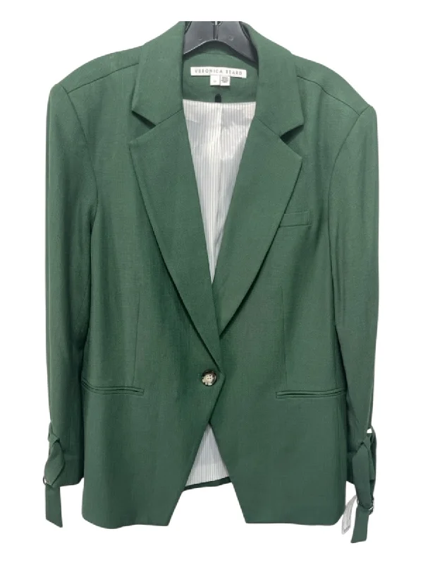 Veronica Beard Size 10 Green Viscose Blend 1 Button Blazer Faux Pocket Jacket