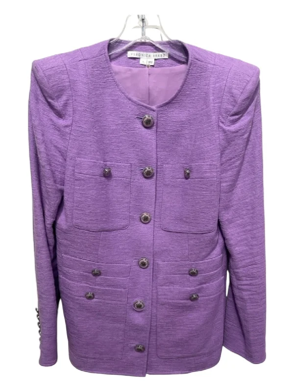 Veronica Beard Size 6 Purple Cotton Shoulder Pads Button silver hardware Jacket