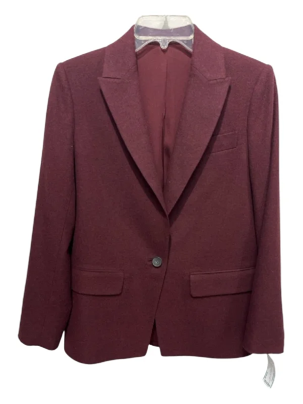 Vince Size 2 Dark Red Wool Blend Flap Pocket 1 Button Blazer Jacket