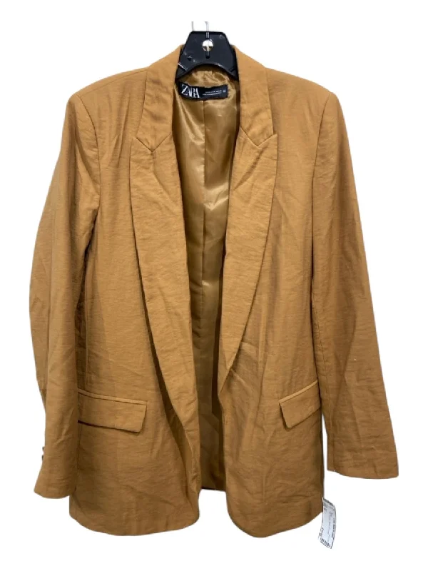 Zara Size M Tan Polyester Blazer Jacket